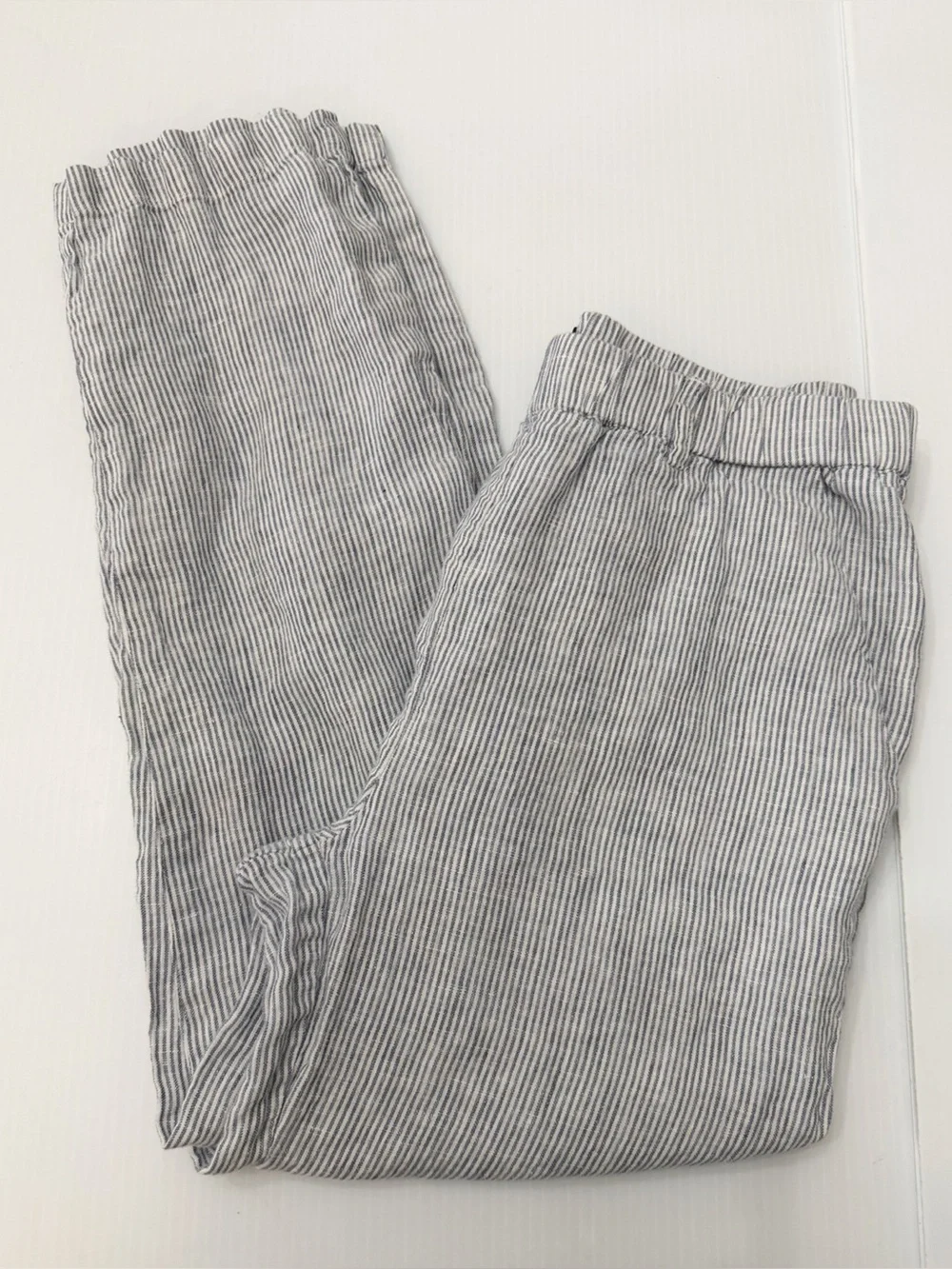 Quince Light Blue Pinstripe Womens Linen Blend Casual Pants - S